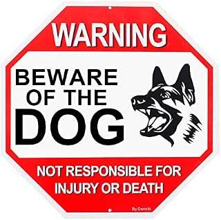 ZHOUSTOU Large Beware of The Dog Sign Board Dog Warning Signs Metal Aluminum Rust Free Waterproof Dog Signs for Gates Funny Warning Signs for Garden Yard Outdoor Decor(12" x 12")