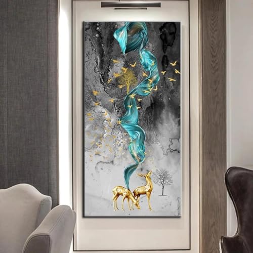 Peinture cerf doré pour habiller un grand mur vide de séjour moderne