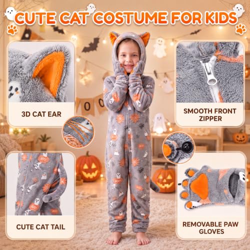 Joycover Halloween Cat Costume for Girls, Kids Glow in the Dark Cat Onesie - image 5