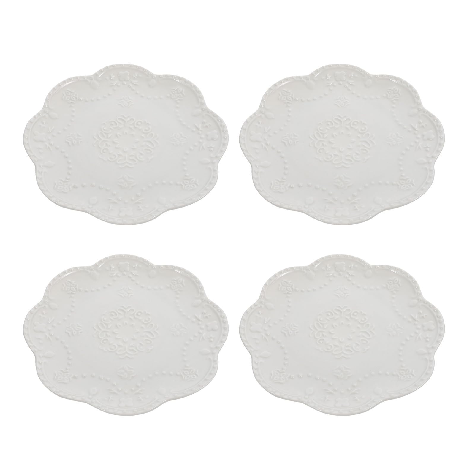 Luxshiny Platos de Postre de Cerámica Blancos de 6 Pulgadas Diseño Floral Elegante, Paquete de 4 Piezas para Uso Diario y Cenas Obsequios