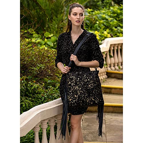 Myra Bag Black Shimmer Leather And Cowhide Bag Upcycled Cowhide & Leather S-25654