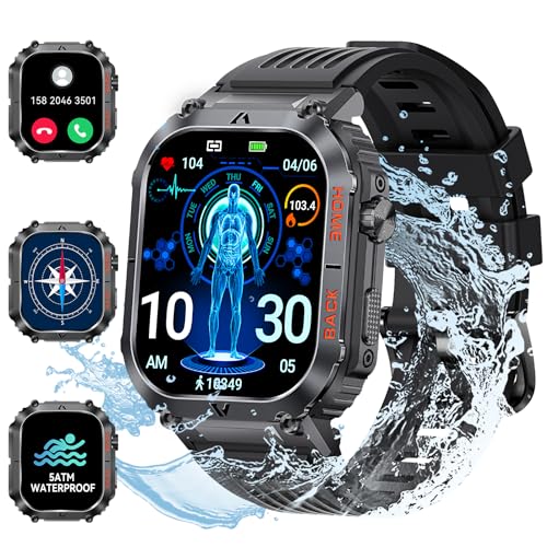 Zerlar Military Smart Watches for Men 5 ATM Waterproof Tactical Smartwatch with Call Compass 2.02” Ultra Large HD Screen Fitness Tracker Heart Rate Monitor Sleep Tracker for iPhone Android Phones