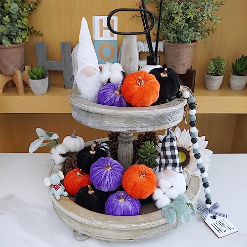 Image of Winlyn 12 Pcs Assorted Small Faux Halloween Velvet Pumpkins Decorative Orange Purple Black Fabric Foam Pumpkins 3 inch for Fall Wedding Halloween Table Centerpiece Mantel Bowl Decor
