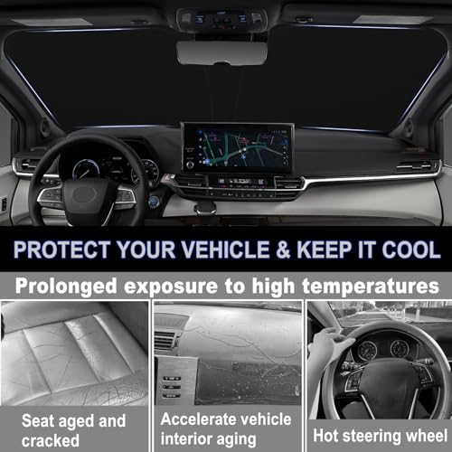 Image of Windshield Sun Shade for 2021-2026 Toyota Sienna Foldable Front Window Sunshade Premium 310T Polyester Block UV Rays and Heat Insulation Protection Keep Vehicle Cool