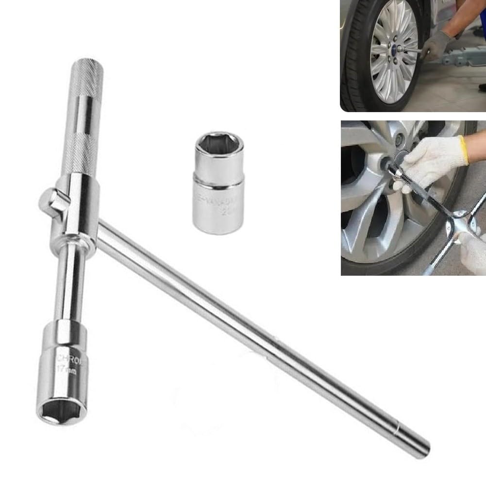Llave de llanta de 4 vías, hierro cruzado para neumáticos, herramienta telescópica para tuerca de rueda, enchufes de 17/19/21/23 mm, resistente para coche, furgoneta, SUV