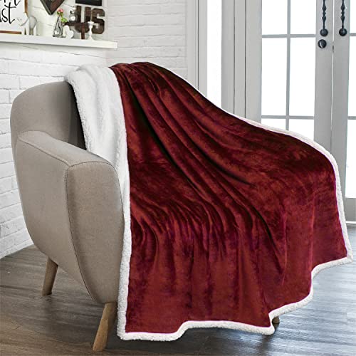 PAVILIA Sherpa Fleece Throw Blanket for Couch, Maroon...