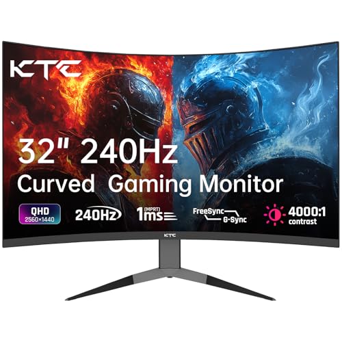 KTC 32 Inch 240Hz Curved Gaming Monitor, 2K 1440P Computer PC Monitor with 1000R 1ms Frameless, Adaptive Sync,122% sRGB, HDMI, DisplayPort, Tilt Adjustable, H32S25E