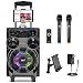 Pyle Portable Bluetooth PA Speaker - 580W 8” Rechargeable Outdoor BT Karaoke Audio System - TWS, Disco Party Lights, LED Display, FM/AUX/MP3/USB/SD, 6.5mm in, Trolley, Wheels - Wireless Mic, Remote