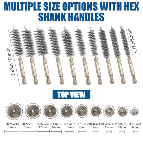 Image of 10 Pcs Wire Brush for Drill，Ultra-Durable Metal Wire Brush Set w / 1 /4 inch Hex Shank, Multiple Sizes Compatible with Power Drill, Impact Driver & Tube Cleaning