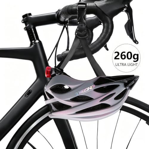 Image of KINGBIKE Bike Helmet with USB Rechargeable Light & Replacement Pads & Visor (Gray Neon Pink, M(52-56CM))