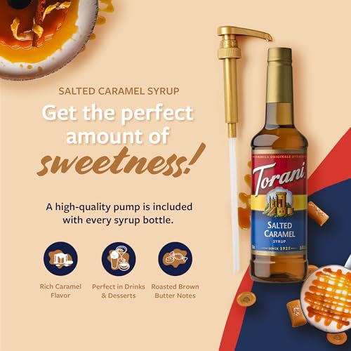 Image of Torani Coffee Syrup, Salted Caramel Flavored Syrup for Drinks, Pump Included, 25.4 Fl Oz