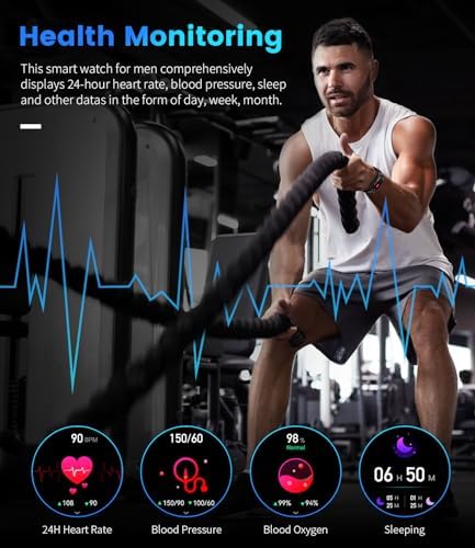 FOXBOX Smart Watch for Men with Bluetooth Call, 1.39" IPS Activity Fitness Trackers Heart Rate Blood Pressure SpO2 Sleep Monitor Pedometer, IP67 Waterproof Smartwatch for Android iOS