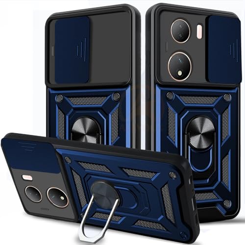 Image of Armor Bumper Back Cover Case for Vivo Y100 5G | Rotating Camera Cover, Ring Holder & Kickstand | Heavy Duty & 360 Degree Protection Vivo Y100 5G Back Cover (Blue)