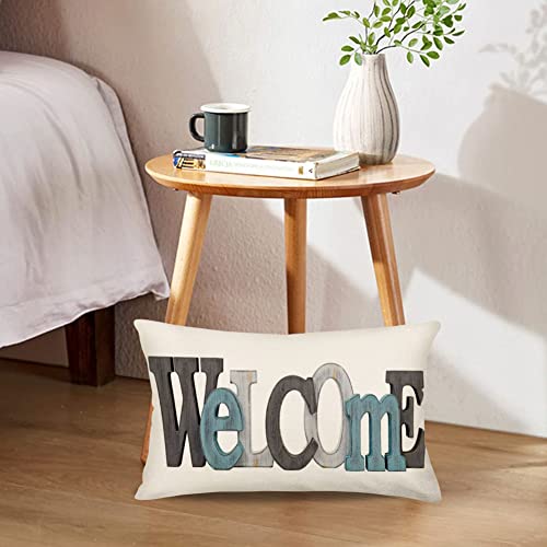 Xihomeli Welcome Lumbar Throw Pillow Cover 12X20 Inches Vintage Wood Board Design Pillowcase Porch Beach Decorative Cotton Linen Cushion Cover For Sofa Couch #TOP2