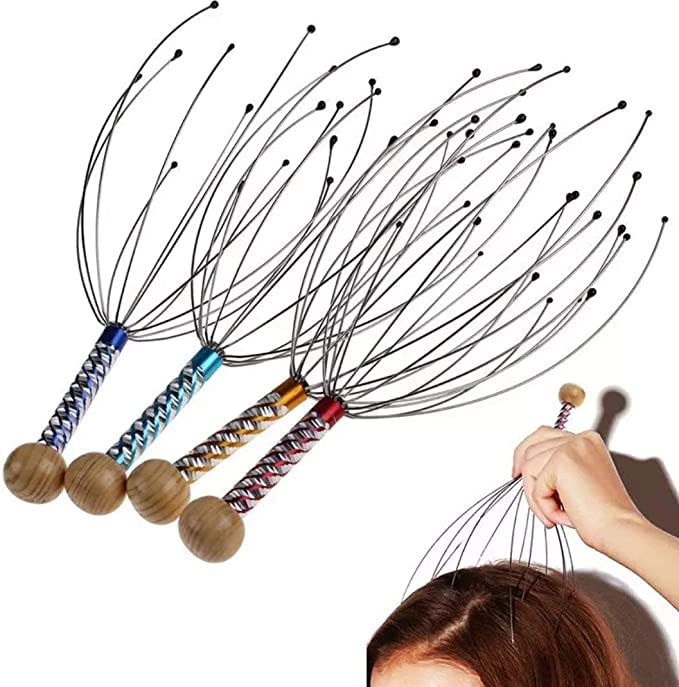 Image of Adimac Manual Scalp Massager (Pack of 4) - Handheld Head Massager for Stress Relief, Hair Growth, and Relaxation
