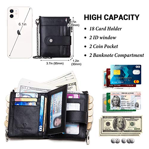 gzcz Chain Wallets RFID Wallets for Men Genuine Leather Wallet Zipper Bifold Wallet for Work, Travel, Outdoors With ID Window and Coin Purse2