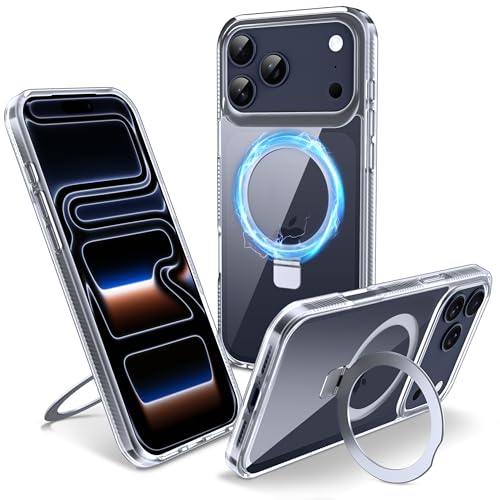 Flyzoo Magnetisch Ständer Hülle für iPhone 17 Pro - [Unsichtbarer Ständer] [Kompatibel mit MagSafe] [Vergilbungsfrei & rutschfest] Stoßfest Durchsichtig Handyhülle 6.3 Clear