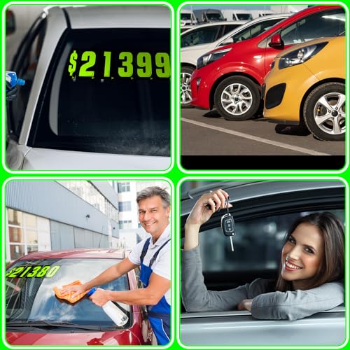Image of Engrowtic 22 Pcs 7 1 /2 Vinyl Number Decals Large Chartreuse Windshield Pricing Stickers Car Dealership Supplies 0-9 Car Lot Pricing Numbers for Auto Vehicle Window