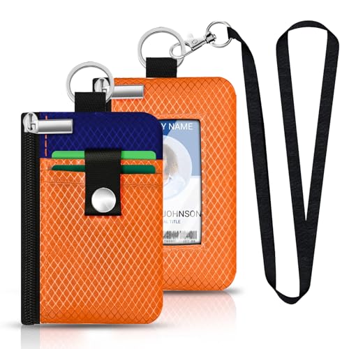 Image of Minimalist RFID Blocking Small Wallet with ID Window,WaterResistant Zip Id Case Wallet with Lanyard Keychain for Cards,Cash,Travel,Women,Men (Orange /Sapphire Blue)