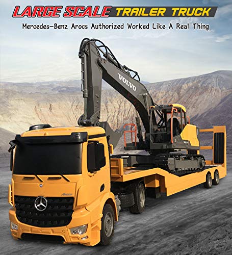 DOUBLE E Benz Authorized Remote Control Semi Truck with 2 Batteries 2.4Ghz Trailer RC Flatbed Trailer Crane Tractor, Electronics Construction Vehicles Toy with Sound and Lights - Thumbnail 2