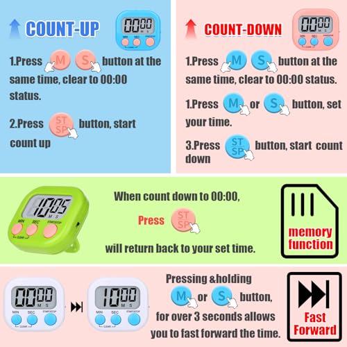 16 Packs Digital Timer Multi-Function Electronic Timers for Classroom Small Magnetic Countdown Stopwatch Mini Loud Alarm Stop Clock for Kitchen Cooking Games Meeting Study Work Baking Sports Office - Image 5
