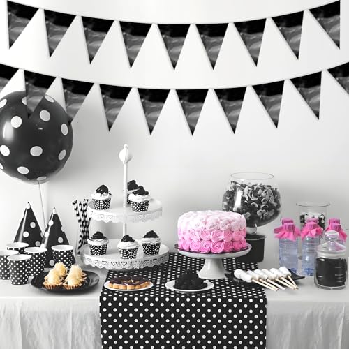 Image of 65FT Black Decorations Glitter Triangle Pennant Banner Flag Metallic Bunting Garland for Christmas Graduation Wedding Engagement Bachelorette Holiday Halloween Celebration Valentine's Party Supplies