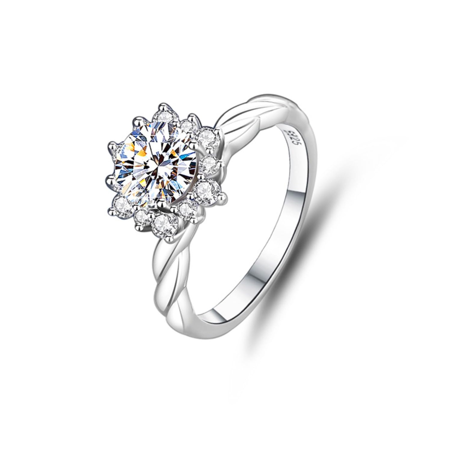 Bague en diamant Moissanite 1ct VVS1 coupe ronde couleur D femme