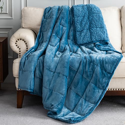 Uttermara Sherpa Fleece Weighted Blanket 20 lbs for Adult, Unicolor Ultra-Soft Fleece and Sherpa, Dual Sided Cozy Plush Blanket for Sofa Bed, 60 x 80 inches, Slate Blue