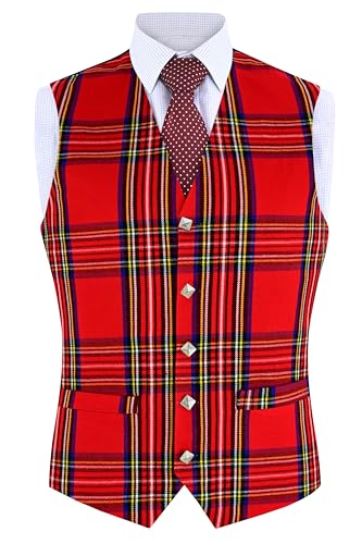 Hamilton Kilts Chaleco de tartán con botones de cardo, estilo tradicional escocés de las Tierras Altas, ideal para fiestas y bodas, Royal Stewart, 42