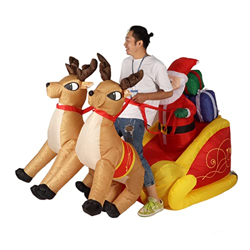 Infláveis ​​de Natal de 7,2 Pés Papai Noel No trenó Com 2 Renas, Decorações de Jardim de Explosão de