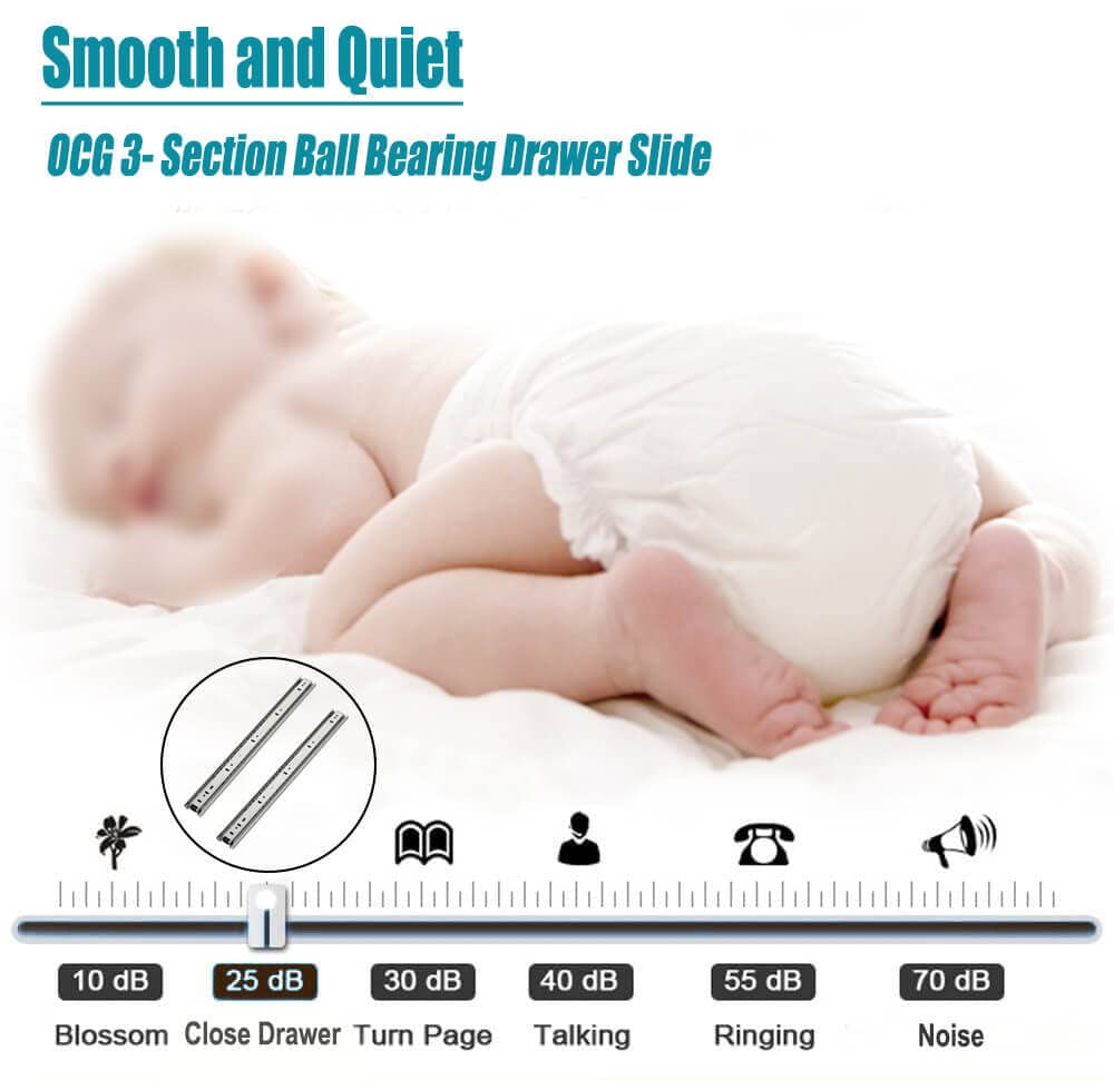 OCG Drawer Slides 18 Inch(5 Pairs), Full Extension 3-Section Ball Bearing Side Mount Drawer Slides, 100 LB Capacity