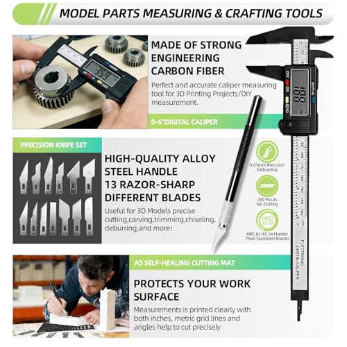 Image of 76pcs 3D Printer Tools Kit with Bag, 3D Printer Accessories includes Digital Caliper, Hygrometer, PTFE Tube Kit, Deburring Tool, Scrapers, Nozzle Cleaning, for Bambu Lab, Ender 3, FDM /SLA Printers etc