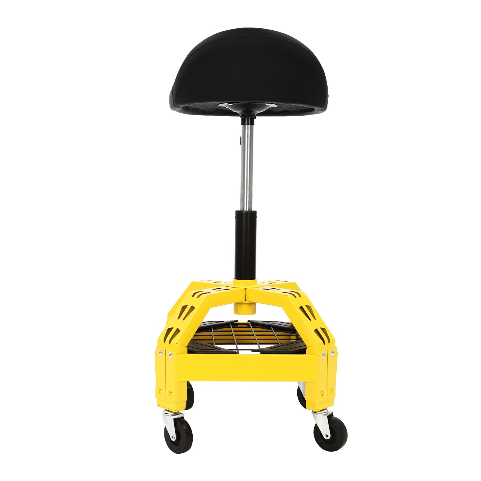 Taburete de taller ajustable con ruedas giratorias de 360 ° y respaldo, asiento ajustable en altura, silla de reparación para taller y taller de automóviles