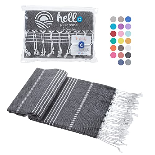 Hello Peshtemal Turkish Beach Towel, Black