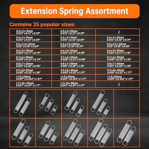 Stainless Steel Spring Assortment Kit - 100 Pcs, 25 Different Sizes for Shop and Home Repairs