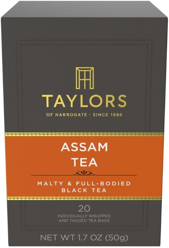 Taylors of Harrogate Assam, Black Tea, Individually Wrapped Bags, 20 Count (Pack of 1), Full-bodied, Satisfying & Malty, Caffeinated, Enjoy Hot or Iced, 20 Teabags
