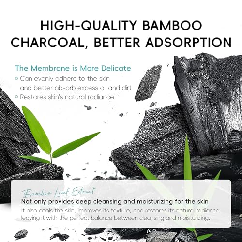 Image of 3 Pack Charcoal Purifying Sheet Mask, Deep Purifying Pore, Hydrating, Gentle Care Skin, Rejuvenating Clarity Collagen Essence Facial Mask with Charcoal Extract & Hyaluronic Acid for Women