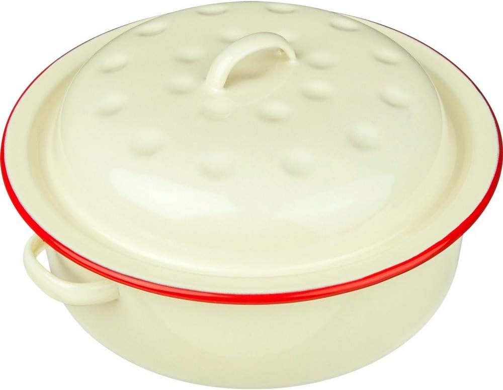 New Falcon Enamel Round Roaster Cream with Red Trim 20cm