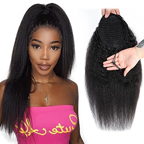 Yaki Straight Curly Human Hair Drawstring Ponytail Extension for Black