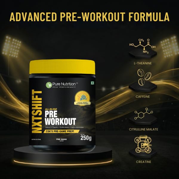 Image of Pure Nutrition NXTSHIFT Pre Workout Powder, 250g (Pink Guava) | With Caffeine, Citrulline Malate, Beta Alanine & Creatine for Energy, Focus & Endurance - Gym Supplement for Men & Women
