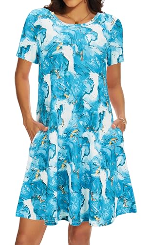Image of Casual Summer Dresses for Women Beach Sun Dress Short Sleeve Tshirt Dress with Pockets