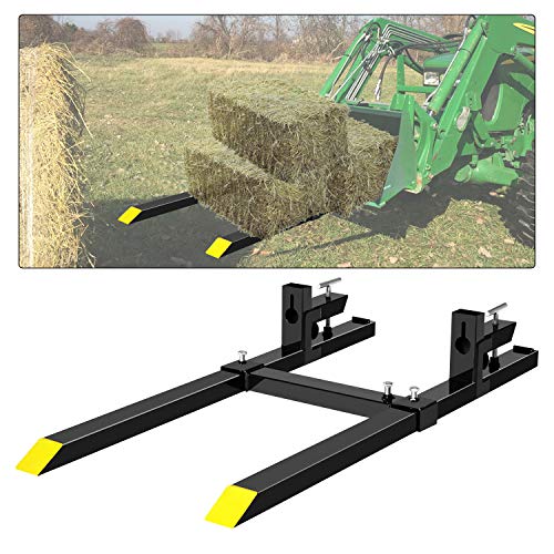 EBESTTECH 1PC 60 Inch Clamp on Pallet Forks 1500LBS Heavy Duty Steel Fork Length Pallet Bucket Forks with Adjustable Stabilizer Bar for Loader Bucket Skidsteer Tractor