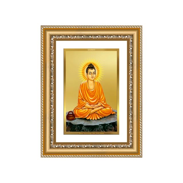 Image of DIVINITI Lord Buddha 24K Gold Plated Foil Wall and Tabletop Photo Frame for Home Decor, Puja Room, Luxury Gifting | DG Frame 112 S2.5 (26x20 CM)