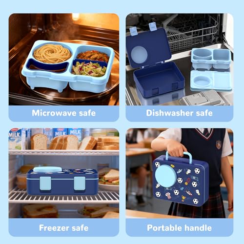 Image of Bento Box for Kids, Leakproof Kids Lunch Box with 8.5OZ Thermo Food Jar & Lunch Bag, 3-4 Compartments Toddler Insulated Lunch Box for Girls, BPA Free Lunch Containers for School Daycare