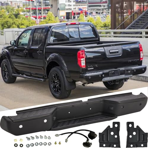 Rear Steel Step Bumper Assembly for 2013-2021 Nissan Frontier with Park Assist Sensor Holes Black Back Bumper Replacement for NI1103126,with Pads Brackets and License Plate Lights