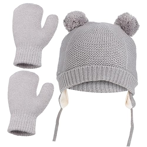 Fleece Lined Beanie Hat and Mittens for Boys Warm Winter Accessories with Chin Strap for Birthdays and Holidays