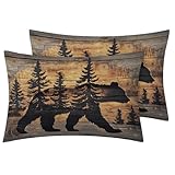 Generic Bear Pillow Cases Standard Size Set of 2, Rustic Forest Wildlife Pillow Covers 20x26 inch, Pillow Shams with Zipper, Soft Breathable, Cabin Wild Animal Pillowcase & Home Decor ZRjiT20