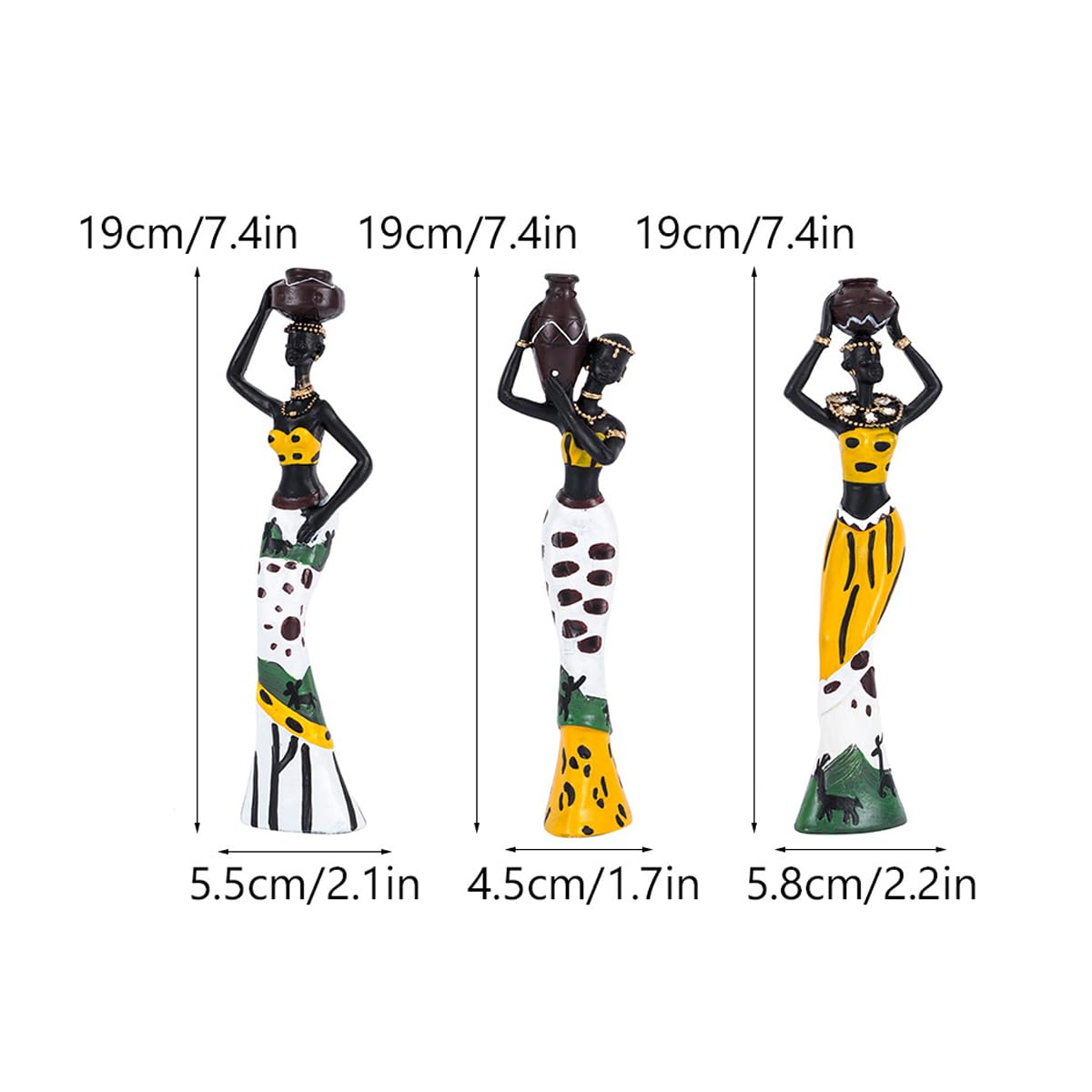 Alnicov Set di 3 Sculture Africane, Statue di Donne Tribali Dipinte a Mano per Soggiorno, Studio, Camera da Letto, Arredamento per La Casa, Statue di Donne Africane in Resina