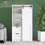 71'' High Armoire Wardrobe Closet Bedroom Storage Cabinet with Hanging Rod and Wooden Storage Shelve