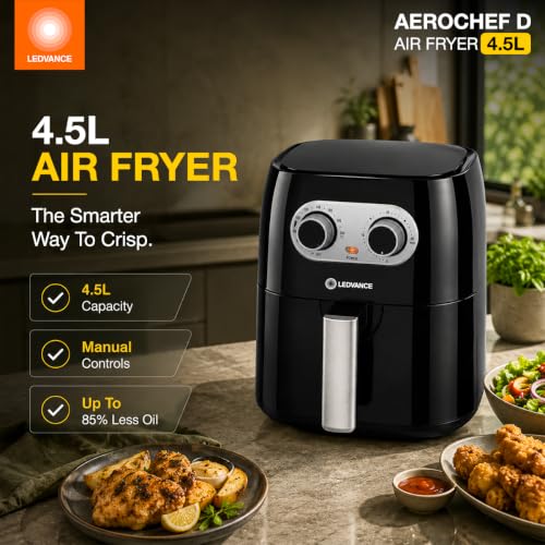Image of Ledvance Air Fryer | 4.5L Capacity | 1400W | 10 in 1 Cooking Functions| Manual Knob Control | Rapid Air Circulation | 85% Less Oil Usage | Temperature Control | Auto Shut-Off | 2 Year Warranty